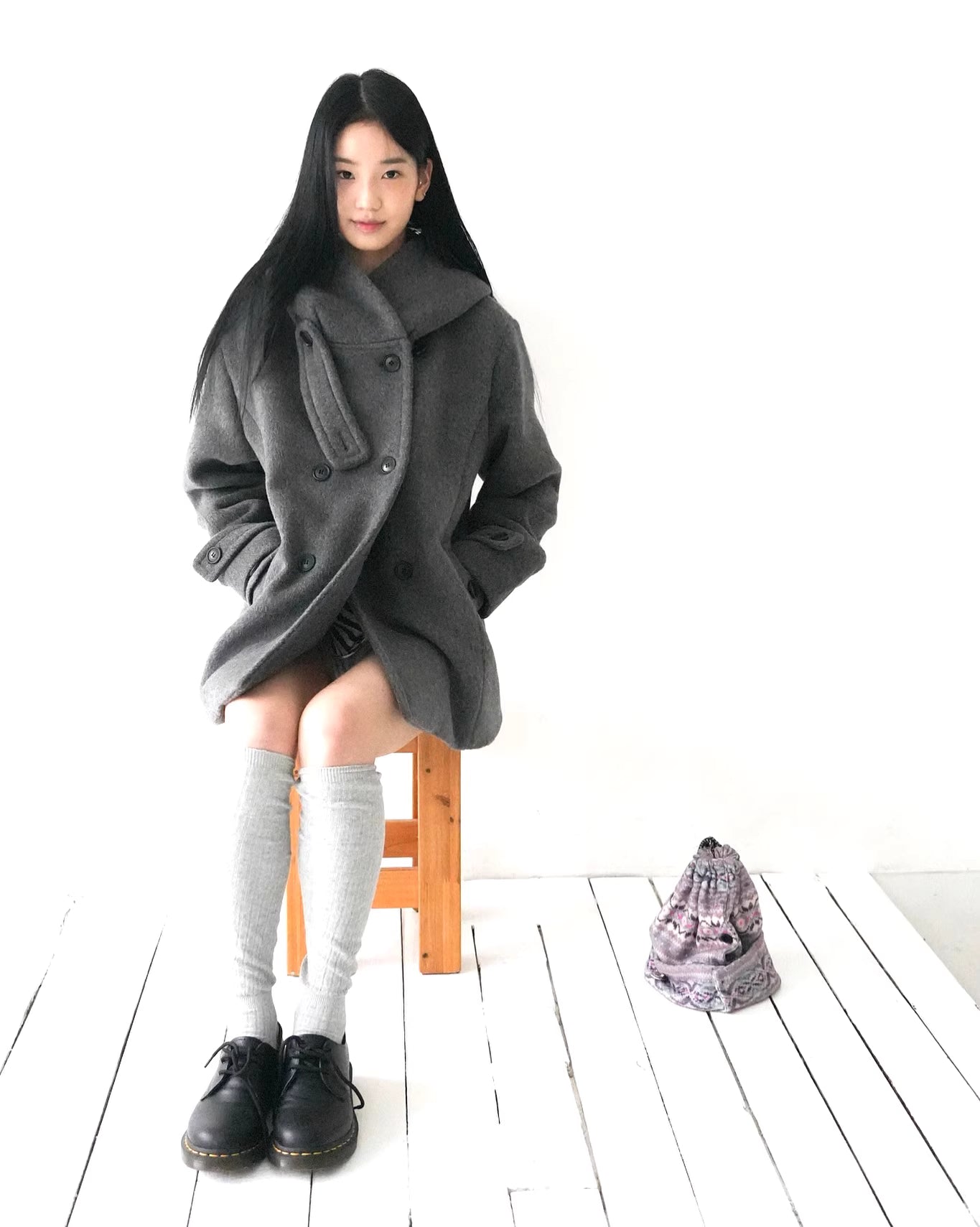 フード付 ミドルコート レディース 韓国ファッション 冬 ダブル Pコート