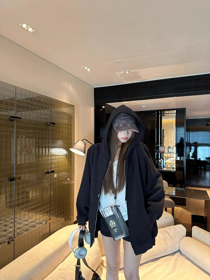 オーバーサイズ ジップ パーカー レディース 韓国  ファッション 定番 アメカジ ビッグシルエット フーディ 春