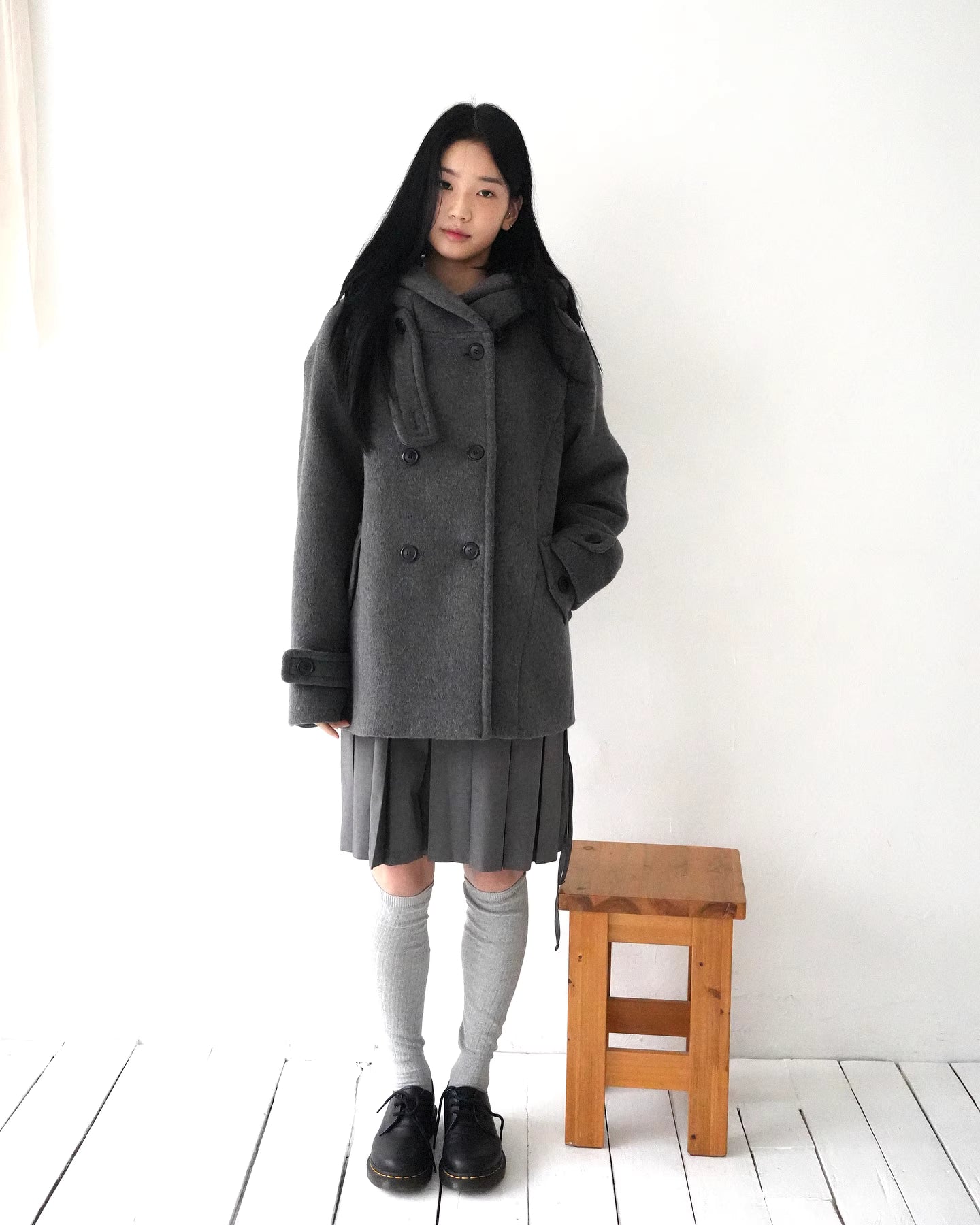 フード付 ミドルコート レディース 韓国ファッション 冬 ダブル Pコート