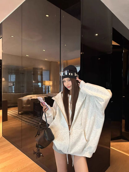 オーバーサイズ ジップ パーカー レディース 韓国  ファッション 定番 アメカジ ビッグシルエット フーディ 春
