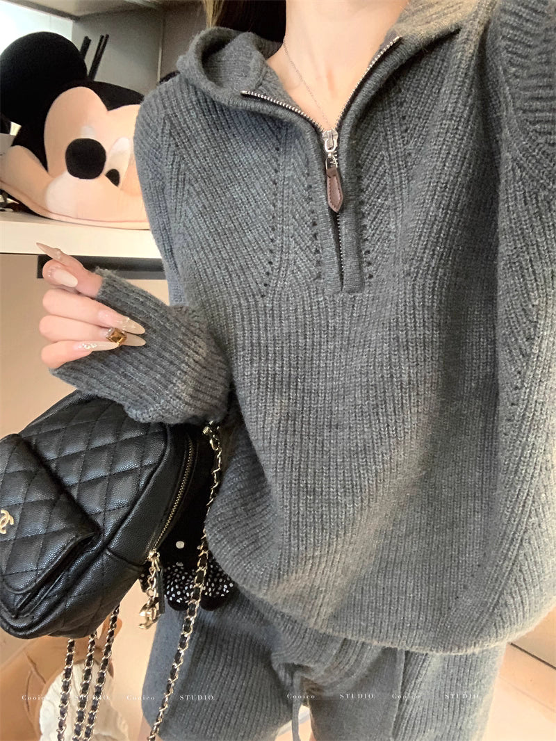 フード ニット セットアップ レディース 韓国 ファッション ニットパーカー ショートパンツ 上下セット