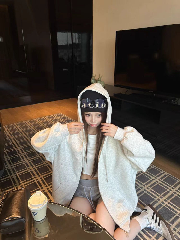 オーバーサイズ ジップ パーカー レディース 韓国  ファッション 定番 アメカジ ビッグシルエット フーディ 春