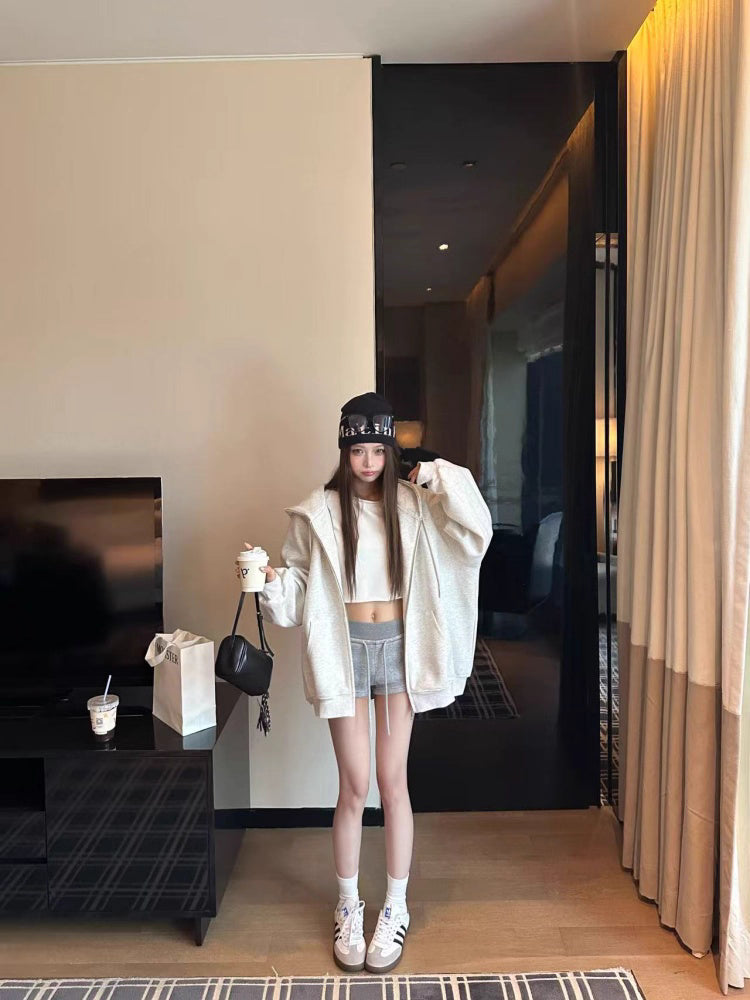 オーバーサイズ ジップ パーカー レディース 韓国  ファッション 定番 アメカジ ビッグシルエット フーディ 春