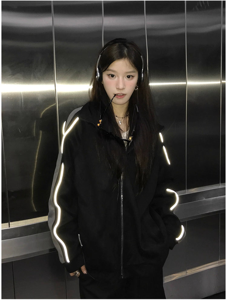 トラック ジャケット 春 ベロア調 ジャージ トップ 韓国 ファッション ストリート ラグランスリーブ オーバーサイズ ブルゾン