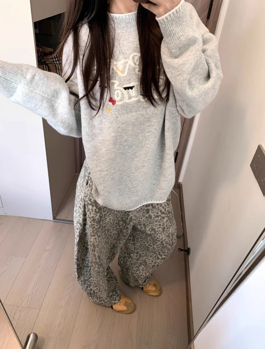 オーバーサイズ ロゴ ニット トップス レディース 韓国 ファッション