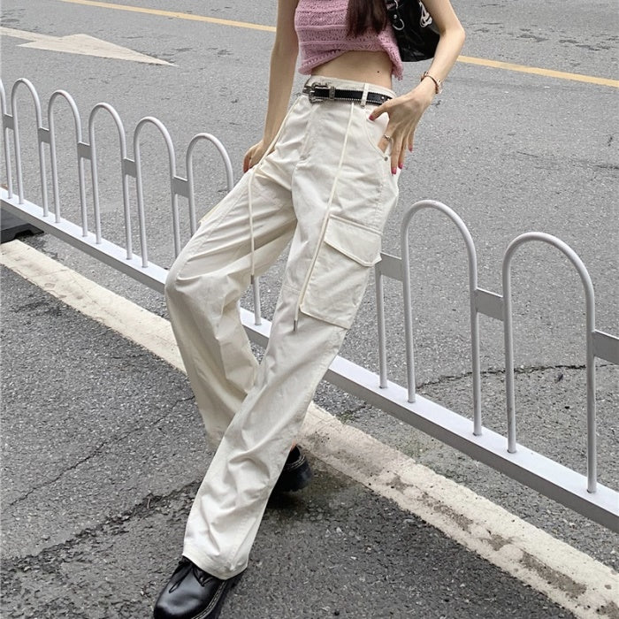 カーゴパンツ レディース 韓国 ファッション サイドポケット パンツ カラーパンツ 夏 薄手 – geeg