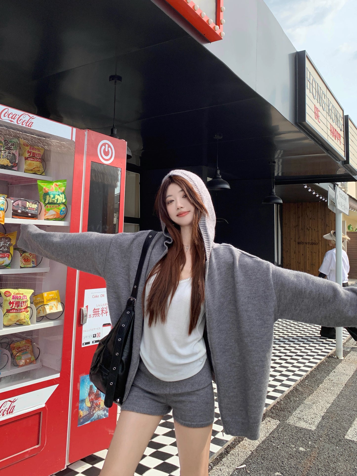 ニット パーカー セットアップ レディース ニット ショートパンツ 上下セット ゆったりフード付き カーディガン ＆ ニットショートパンツ 2点セット