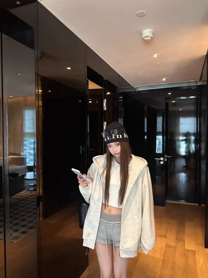 オーバーサイズ ジップ パーカー レディース 韓国  ファッション 定番 アメカジ ビッグシルエット フーディ 春