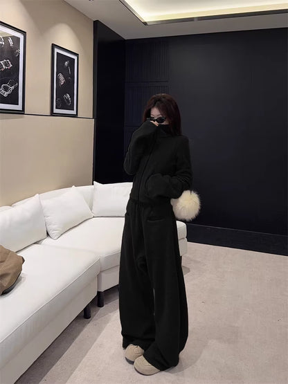 ボア セットアップ レディース 韓国 ファッション クロップド ショート ジャケット ワイドパンツ 上下セット