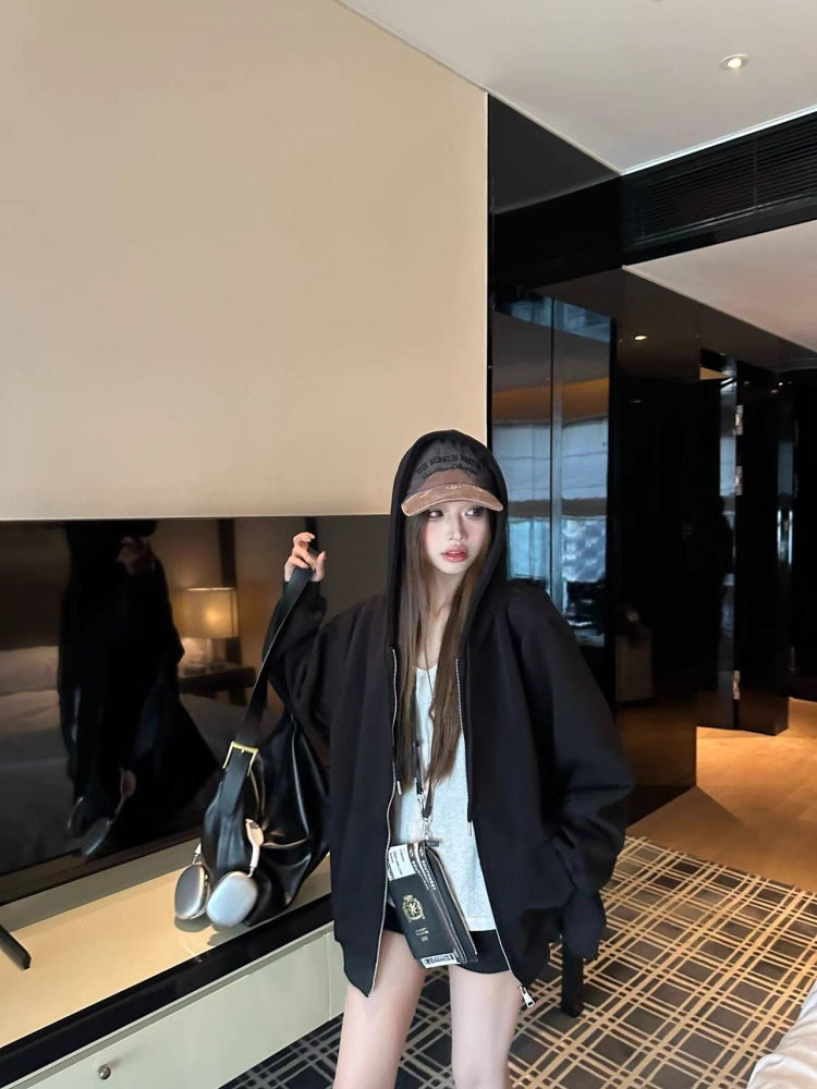 オーバーサイズ ジップ パーカー レディース 韓国  ファッション 定番 アメカジ ビッグシルエット フーディ 春