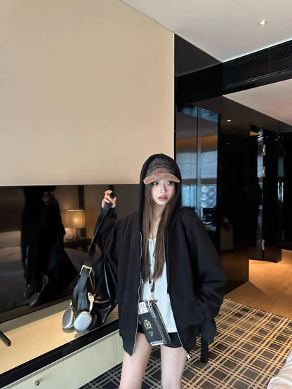 オーバーサイズ ジップ パーカー レディース 韓国  ファッション 定番 アメカジ ビッグシルエット フーディ 春