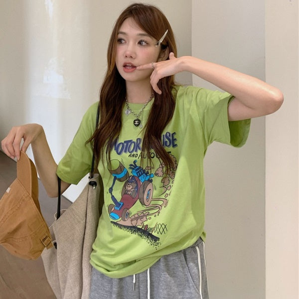 Ｔシャツ レディース 韓国 ファッション アメコミプリント レトロ 