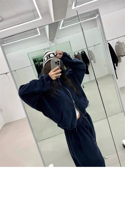 フリース パーカー セットアップ レディース 韓国 ファッション 2025年冬 あったか 上下 ２点 セット スタンドカラー ショート丈 ジップパーカー ドロスト ワイドパンツ