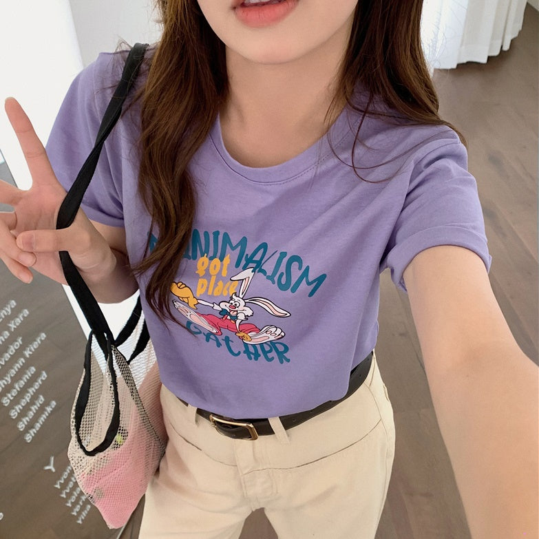 グラフィック Ｔシャツ レディース 韓国 半袖 キャラクター かわいい 夏 トップス うさぎ アニマル キュート