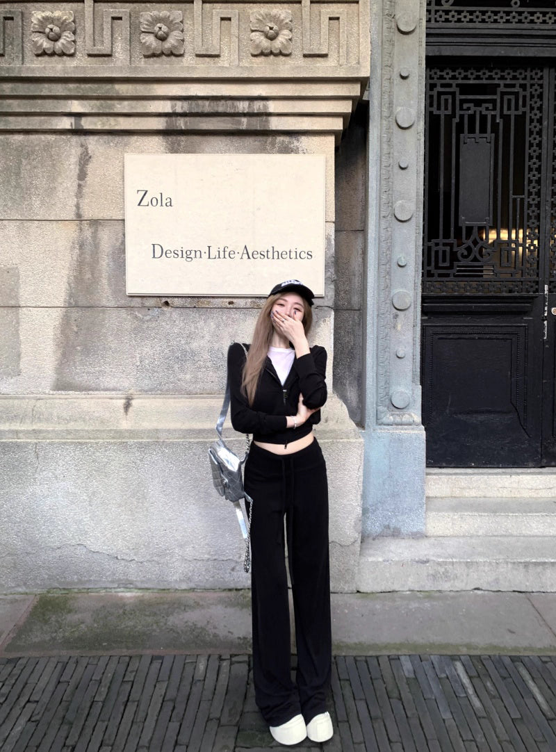 パーカー セットアップ レディース 韓国 ファッション スウェット ショートパーカー レギュラーフィット パンツ 上下セット