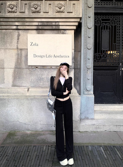 パーカー セットアップ レディース 韓国 ファッション スウェット ショートパーカー レギュラーフィット パンツ 上下セット