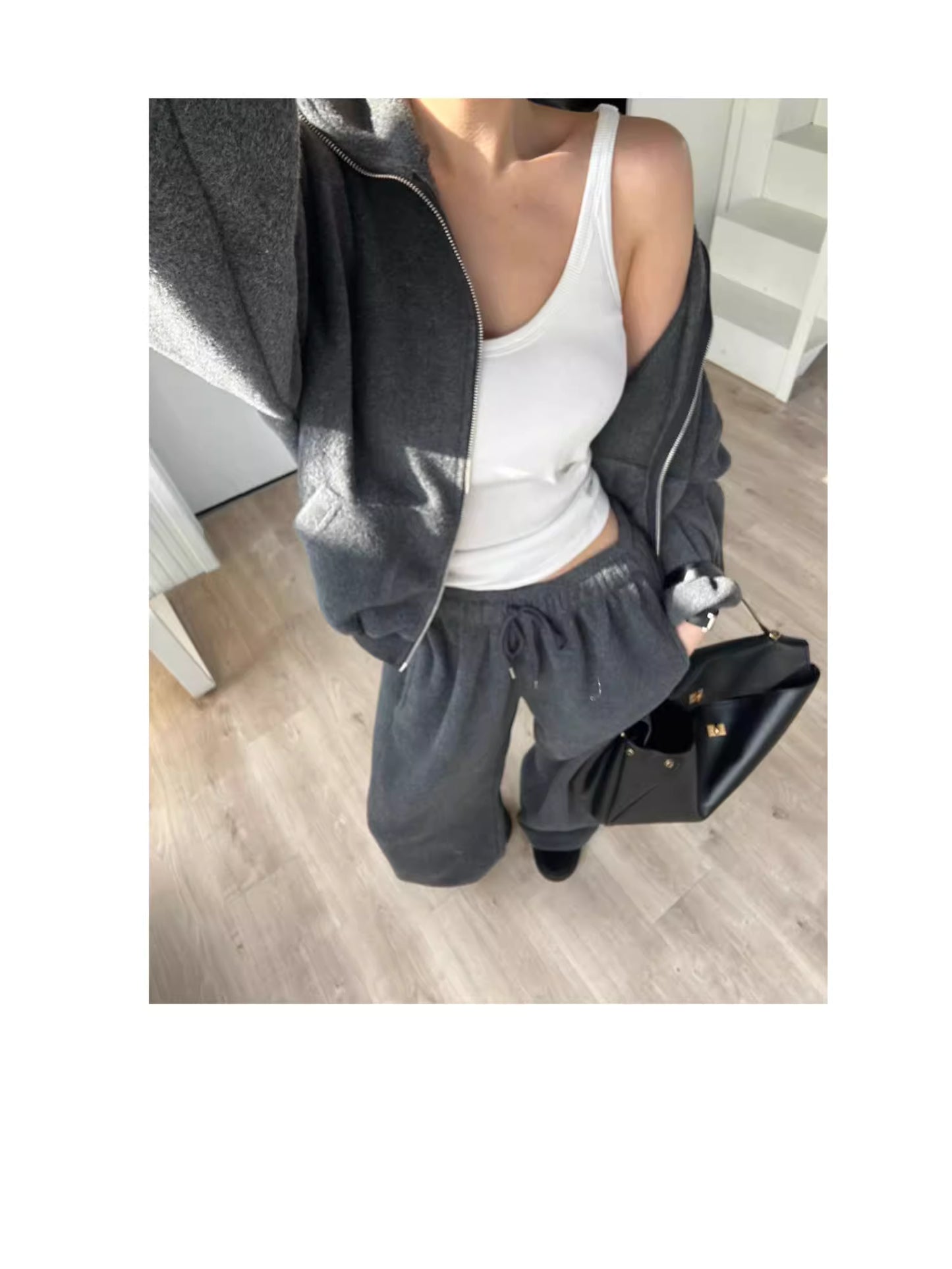 フリース パーカー セットアップ レディース 韓国 ファッション 2025年冬 あったか 上下 ２点 セット スタンドカラー ショート丈 ジップパーカー ドロスト ワイドパンツ