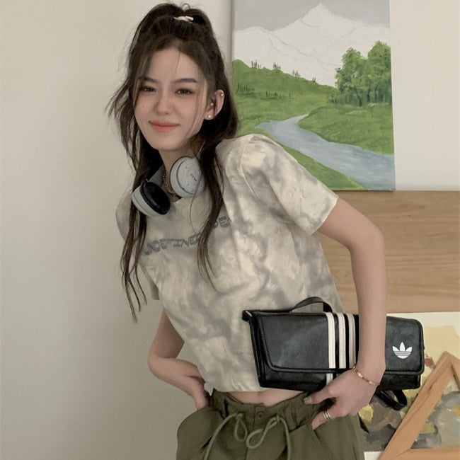 タイダイ T シャツ レディース 韓国 ファッション 絞り染め クロップド ロゴT