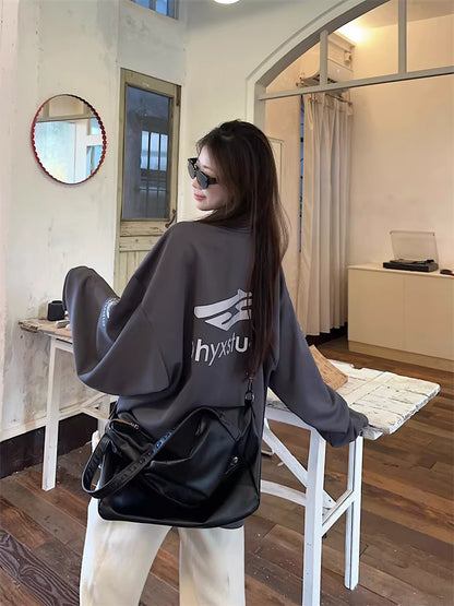 オーバーサイズ ロゴ ロンT シャツ 韓国 レディース アメリカン レトロ スポーティ ビッグシルエット トレーニングウェア