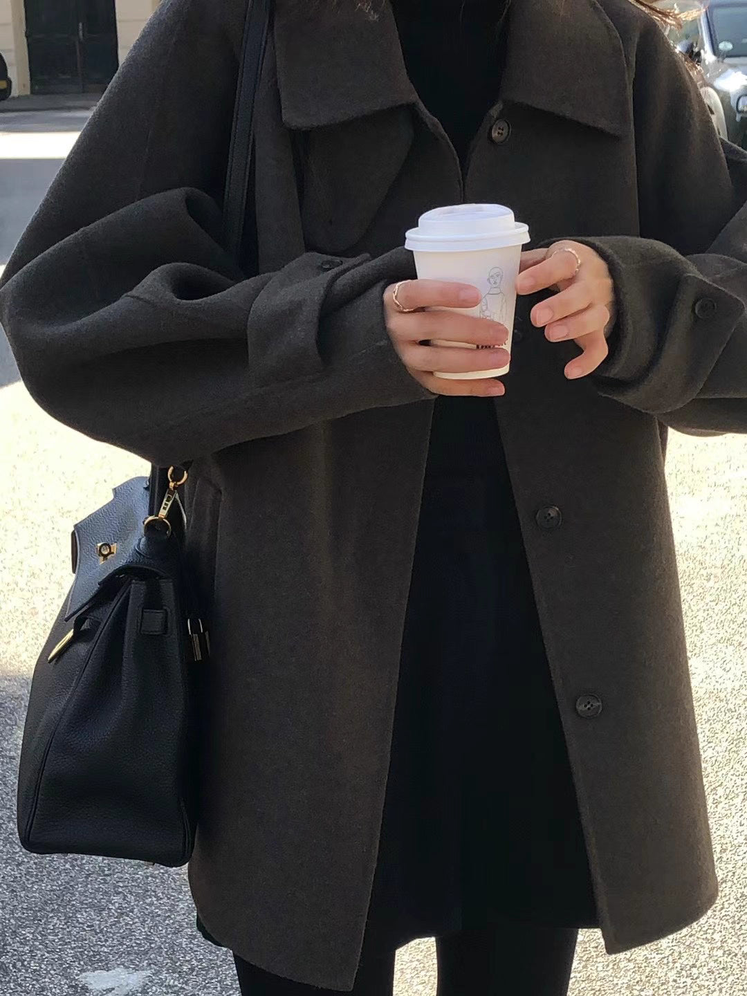 ミドル丈 コート レディース 韓国 ファッション シングルボタン カラーコート ネイビー ブラウン ２カラー