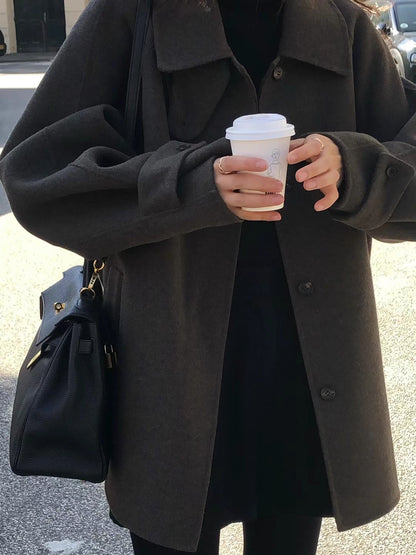 ミドル丈 コート レディース 韓国 ファッション シングルボタン カラーコート ネイビー ブラウン ２カラー