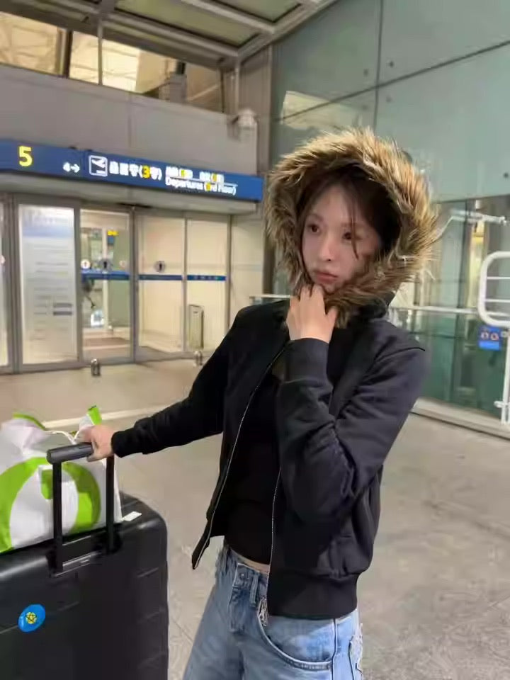 ファーフード ショート パファージャケット レディース 韓国 ファッション パテッド ショート フーディ