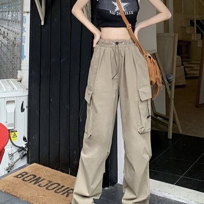 カーゴパンツ レディース 韓国 裾絞り ナイロン カーゴ ワイドパンツ サイドポケット 夏パンツ