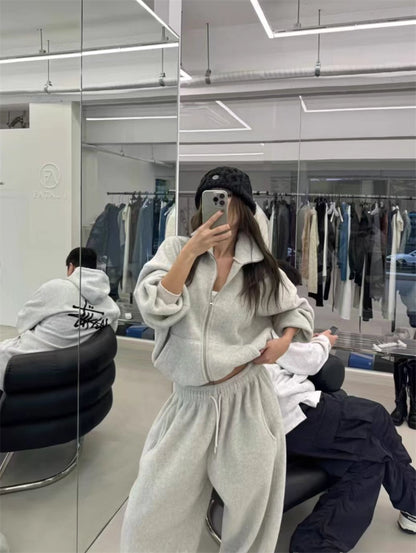 フリース パーカー セットアップ レディース 韓国 ファッション 2025年冬 あったか 上下 ２点 セット スタンドカラー ショート丈 ジップパーカー ドロスト ワイドパンツ