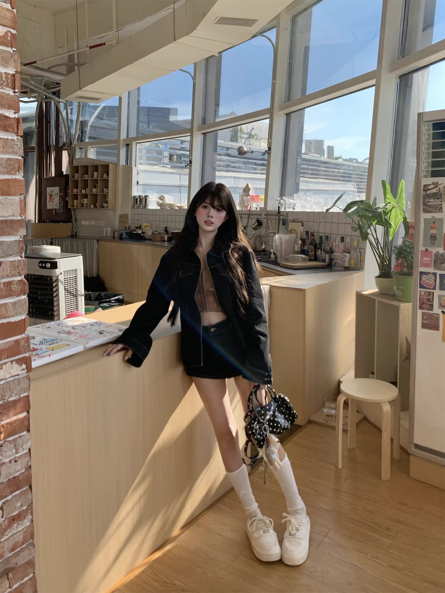 デニム セットアップ ショートパンツ レディース 韓国 ファッション レトロ デニム ジップジャケット デニム ショートパンツ 2点セット