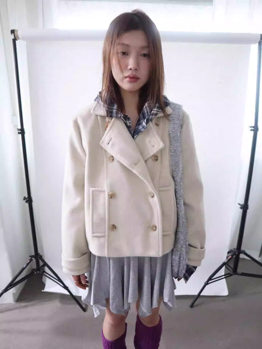 ショート コート レディース 韓国 ファッション Pコート テーラードコート ダブルボタン