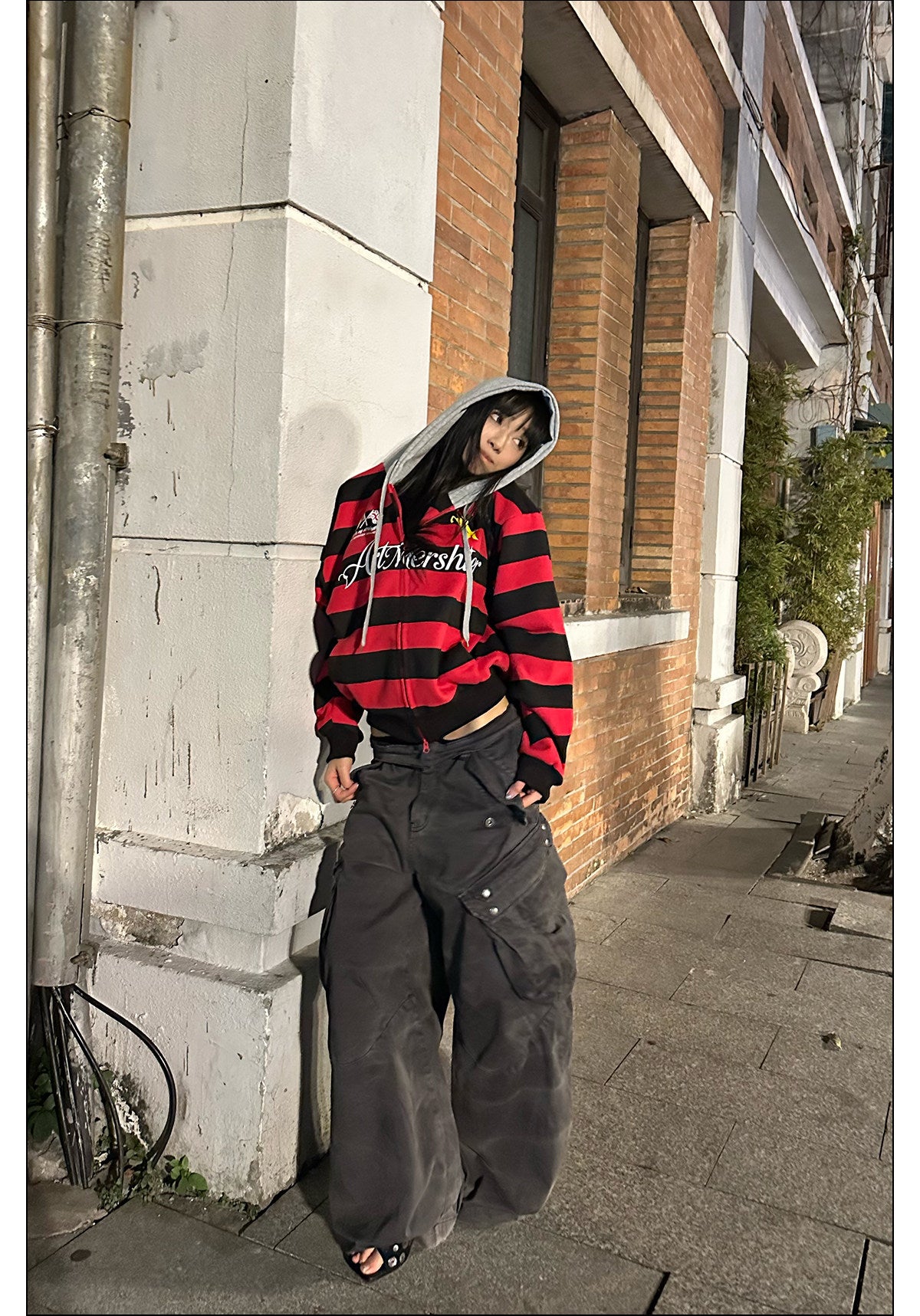 CGGA American Letter Print Contrast Striped Hooded Cardigan Sweatshirt Men's and Women's Spring and Autumn Loose Casual Versatile Jacket