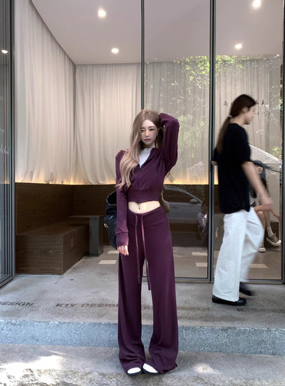 パーカー セットアップ レディース 韓国 ファッション スウェット ショートパーカー レギュラーフィット パンツ 上下セット