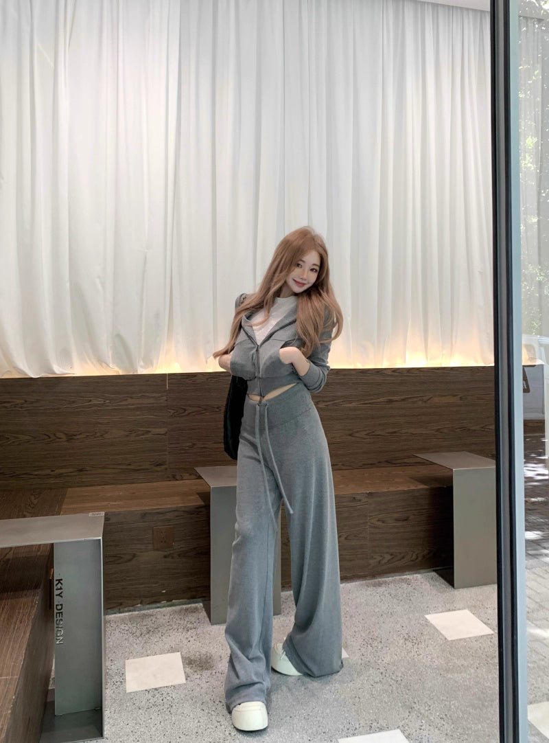 パーカー セットアップ レディース 韓国 ファッション スウェット ショートパーカー レギュラーフィット パンツ 上下セット