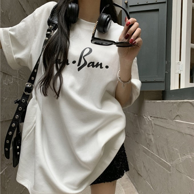 ロゴ Tシャツ レディース 韓国 プリント グラフィック T 白黒 夏