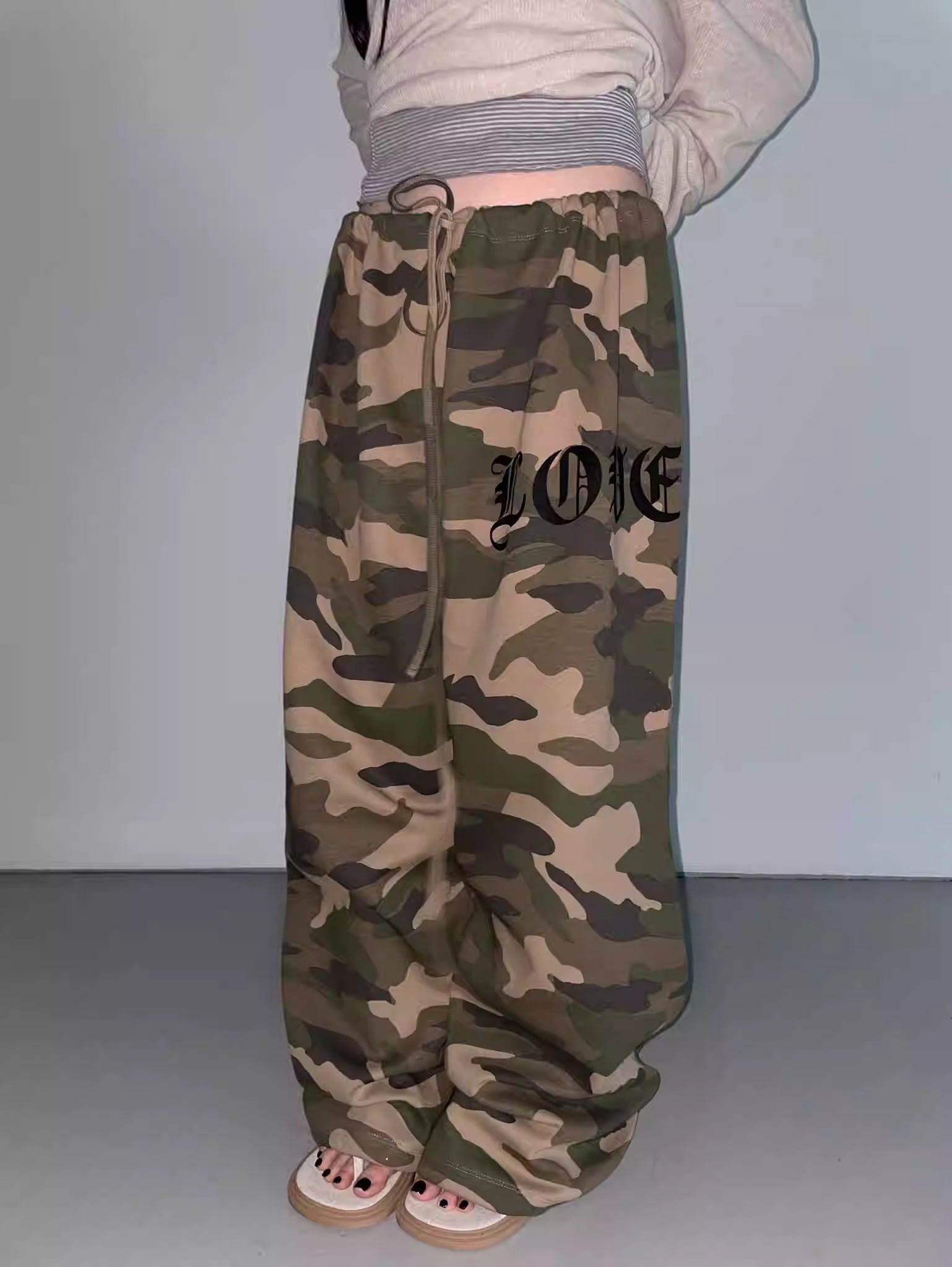 カモフラ スウェット ワイド パンツ 韓国 ファッション ストリート