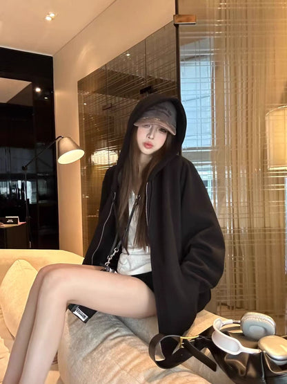 オーバーサイズ ジップ パーカー レディース 韓国  ファッション 定番 アメカジ ビッグシルエット フーディ 春