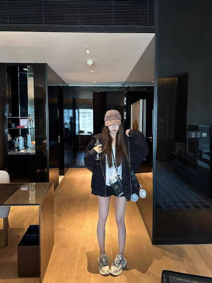 オーバーサイズ ジップ パーカー レディース 韓国  ファッション 定番 アメカジ ビッグシルエット フーディ 春