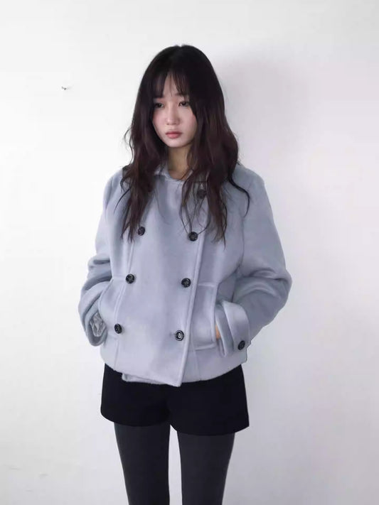 ショート コート レディース 韓国 ファッション Pコート テーラードコート ダブルボタン