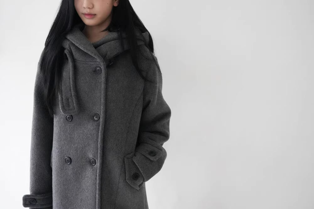 フード付 ミドルコート レディース 韓国ファッション 冬 ダブル Pコート