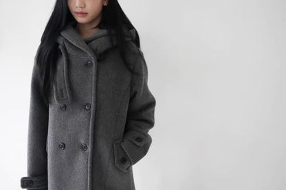 フード付 ミドルコート レディース 韓国ファッション 冬 ダブル Pコート