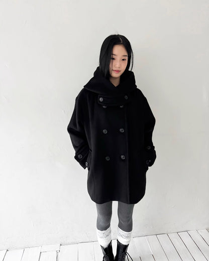 フード付 ミドルコート レディース 韓国ファッション 冬 ダブル Pコート