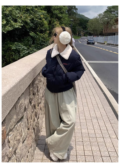 ボア襟  パフテット ジャケット エコダウン 中綿 ショートジャケット 韓国 ファッション レディース ボンバージャケット