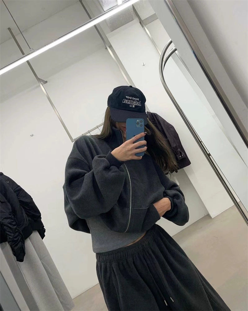 フリース パーカー セットアップ レディース 韓国 ファッション 2025年冬 あったか 上下 ２点 セット スタンドカラー ショート丈 ジップパーカー ドロスト ワイドパンツ