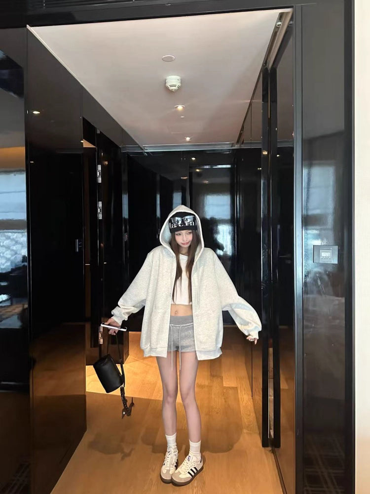 オーバーサイズ ジップ パーカー レディース 韓国  ファッション 定番 アメカジ ビッグシルエット フーディ 春