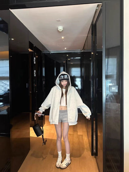 オーバーサイズ ジップ パーカー レディース 韓国  ファッション 定番 アメカジ ビッグシルエット フーディ 春