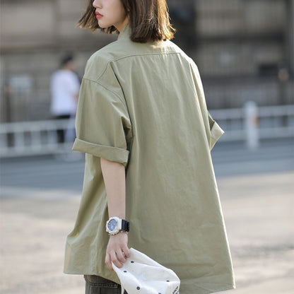 ビッグシルエット シャツ レディース 韓国 ファッション ワンポイント ロゴ ビッグシャツ ストリート系 女子