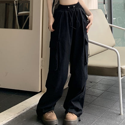カーゴパンツ レディース 韓国 裾絞り ナイロン カーゴ ワイドパンツ サイドポケット 夏パンツ