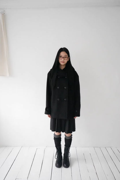 フード付 ミドルコート レディース 韓国ファッション 冬 ダブル Pコート