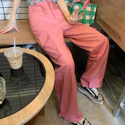 カーゴパンツ レディース 韓国 ファッション サイドポケット パンツ カラーパンツ 夏 薄手