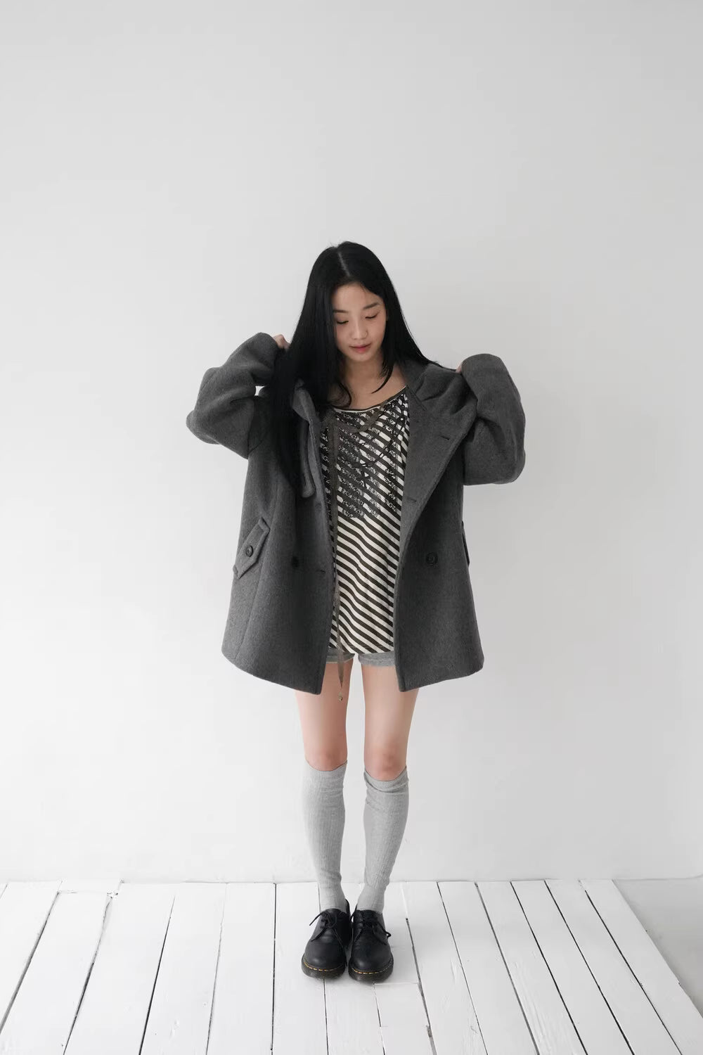 フード付 ミドルコート レディース 韓国ファッション 冬 ダブル Pコート